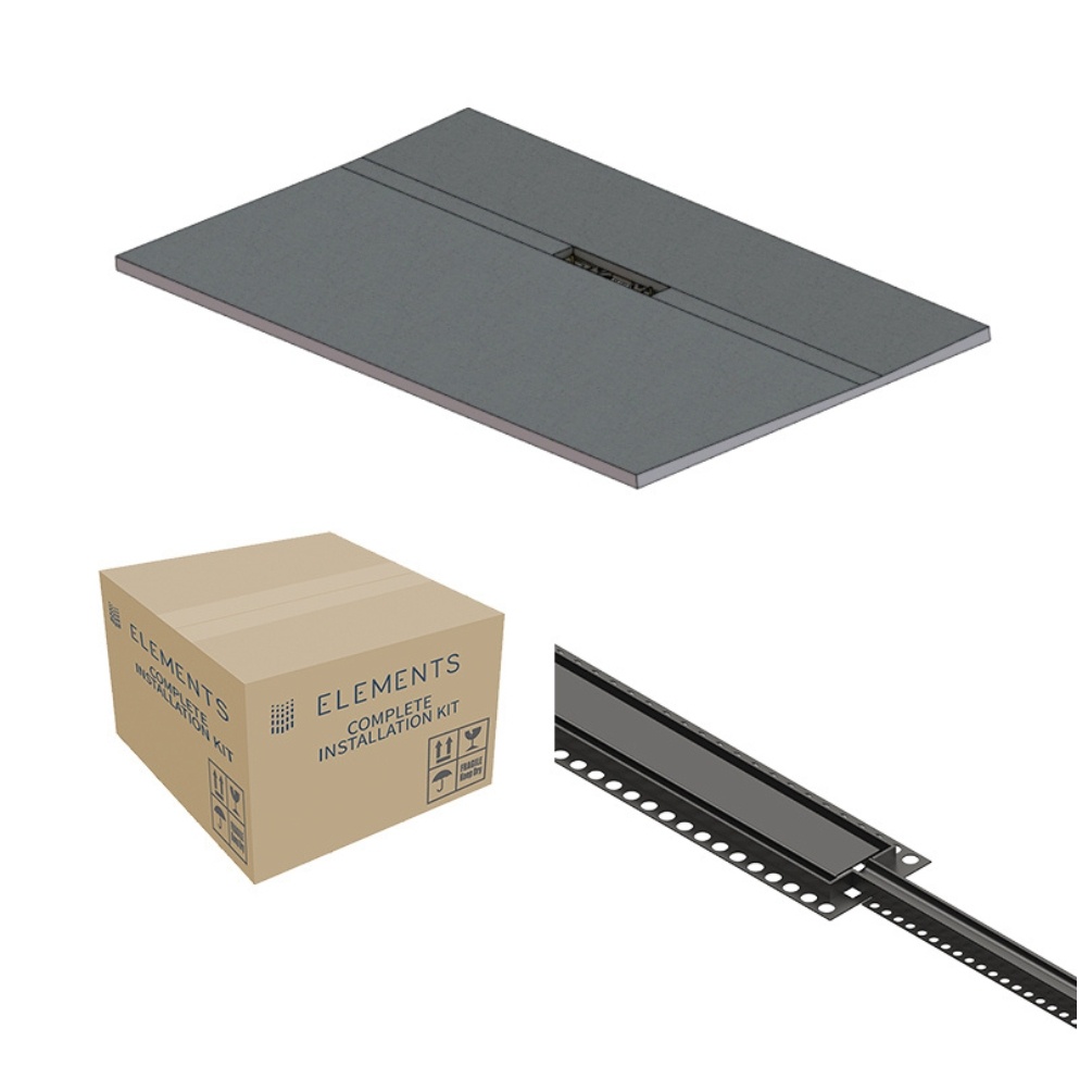 Cut out product image of the Abacus Elements Linear Uno 1600mm x 900mm Matt Anthracite Offset Drain Wetroom Former Kit